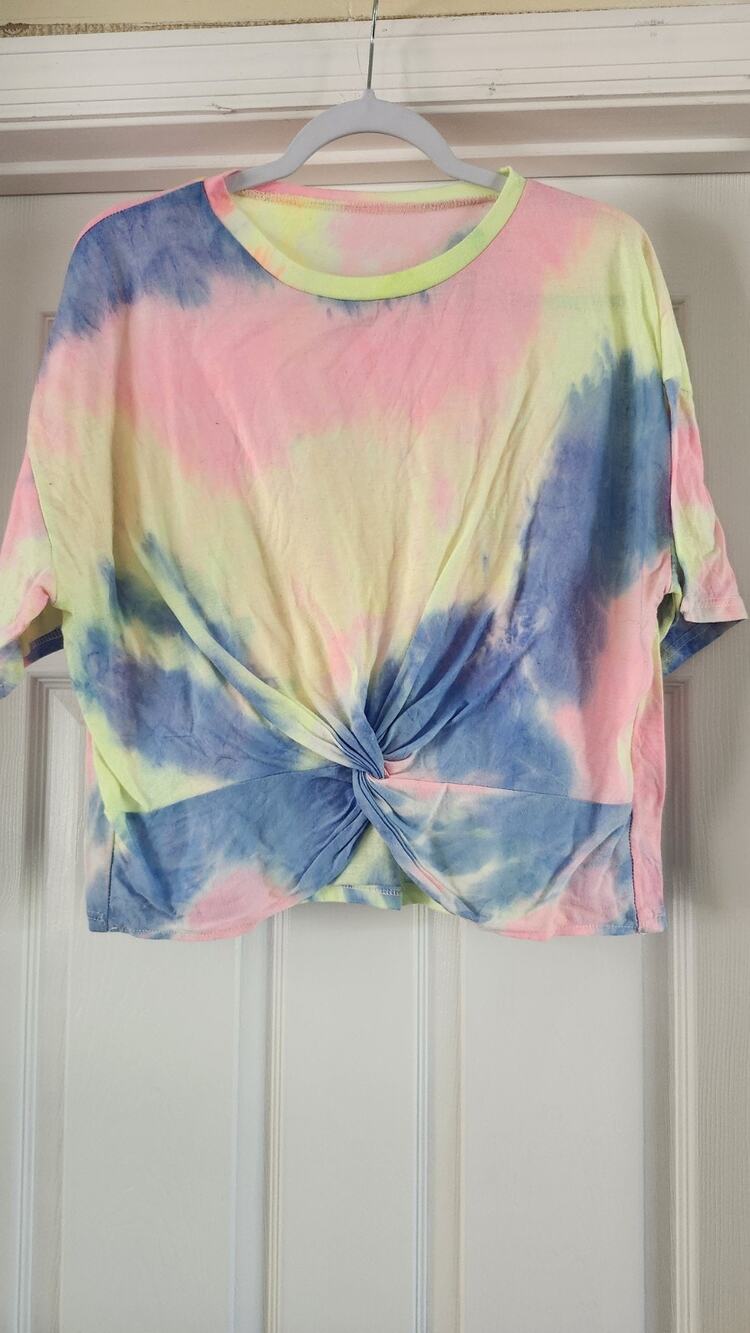 SHEIN Pastel Tie Dye Twist Hem Crop Top Shirt Women's Plus Size 3XL #333